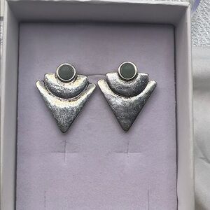 Silver and Green Geometric Stud Earrings